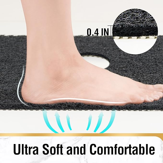 HITSLAM Square Shower Mat, 32 x 32 Inch Non Slip Bath Mat for Tub, Soft PVC Loofah Bathtub Mats with Drain Holes, Quick Drying Bathroom Stall Floor Mat, Bathroom Accessories Without Suction Cup, Black