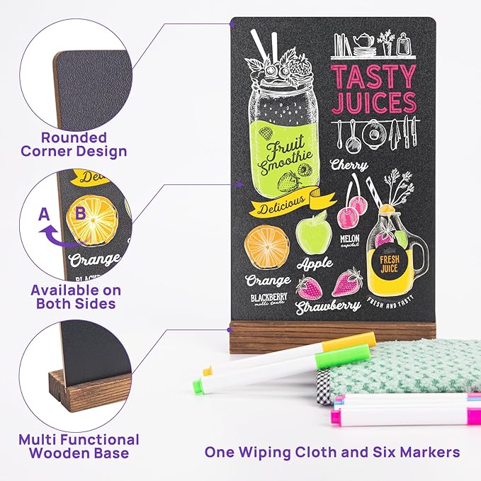 3Pcs Tabletop Chalkboard Sign, 7.8x5 Inch Double-Sided Message Boards, Blackboard with Base Stands for Coffee Shop, Restaurant, Home, Bar
