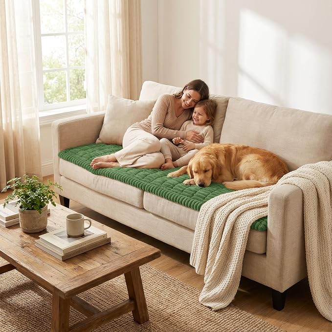 Smiry Couch Cover for Dogs, Non Slip Washable Sofa Protector for Pets, Soft Furniture Cover for Pet, Stylish Sofa Covers, Cozy Protect Against Fur, Dirt & Everyday Messes (Olive Green, 35.4" x 35.4")