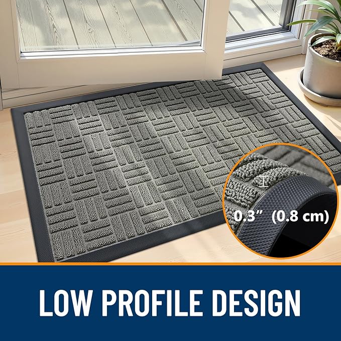 OLANLY Front Door Mat Outside Entrance 47x32, Absorbent, Heavy Duty Sturdy Natural Rubber Doormat Indoor Outdoor, Non-Slip, Stain and Fade Resistant, Low Profile Floor Mat for Entryway, Modern Gray