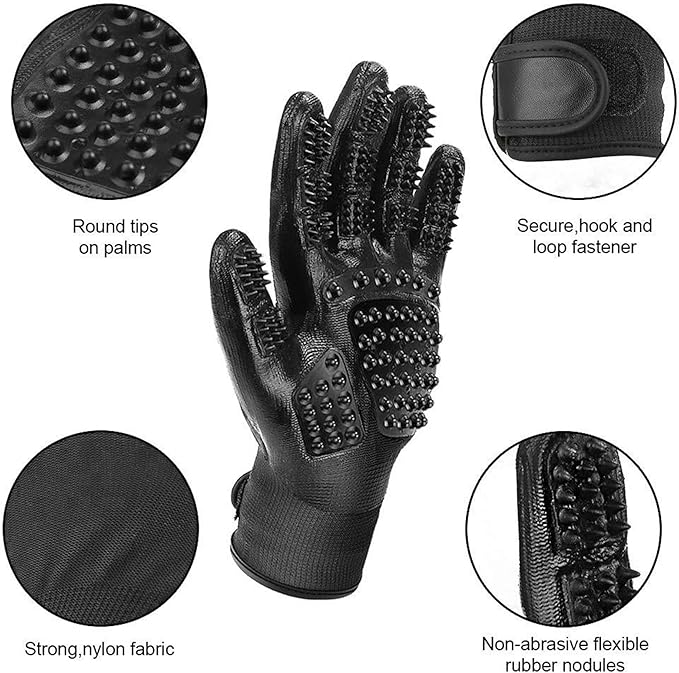 Pet Grooming Glove – Patented Rubber-Massage Shedding Bath & Hair Remover for Dogs, Cats & Livestock – Lightweight, Flexible, Secure Fit (Cyan&Black)