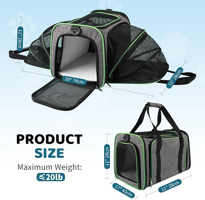 Cat Carrier TSA Airline Approved - Expandable Soft Cat Dog Pet Carrier, Collapsible Pet Travel Bag Carrier with Foldable Pet Bowl for Large Cats Small Dogs for Camping Vet Visiting 17 * 11 * 11