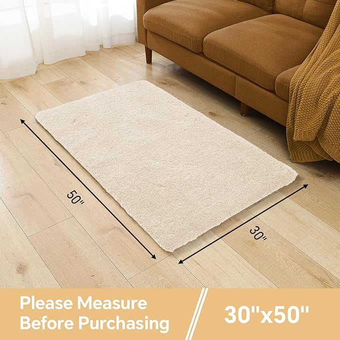 Beige Bathroom Rugs 30"x50" - Large Bath Mat for Bathroom Floor, Fluffy Microfiber Plush Rug, Non Slip and Washable - Great for Living Room, Bedroom or Kitchen Mat