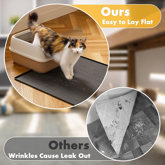 Pieviev Silicone Cat Litter Trapping Mat, 40''x28'' Extra Large Cat Litter Mat, Easy to Clean & Soft on Kitty Paws, Waterproof Kitty Litter Pads for Indoor Cats, Dark Gray