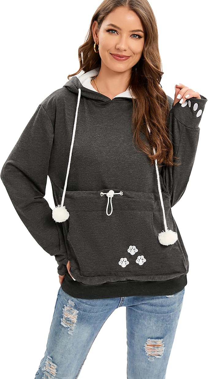 BOMBAXCEIBA Pet Pouch Hoodie Small Pet Carrier,Dog Cat Pouch Hoodie Sweatshirt Kangaroo Pocket Holder, With Ears Women's Fit