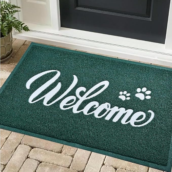 T.HENV Christmas Door Mat Outdoor, 32x20 Waterproof All-Season Front Door Mat Outside Entrance, All-Weather Quick Drying, Low Profile Doormat Indoor, Patio Porch Entryway Mats, Green-White