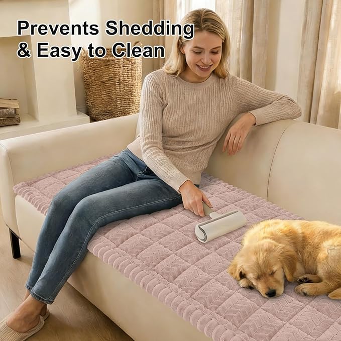 Smiry Non Slip Couch Covers for Dogs, Fuzzy Pet Couch Covers for 3 Cushion Sofa Pet Friendly, Soft Sofa Slipcovers Cushion Furniture Protector Washable (Dusty Pink, 35.4" x 82.7")