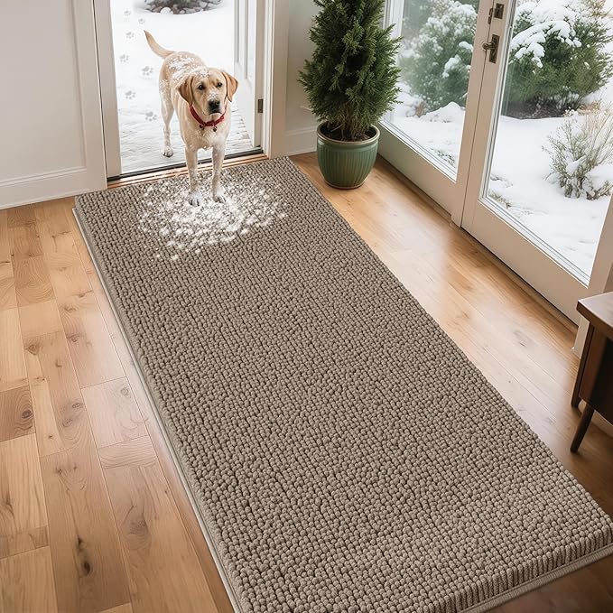 Extra Large Dog Door Mats for Muddy Paws, 71" x 25" Chenille Absorbent Mud Mat for Dogs, Non Slip Heavy Dog Rugs For Muddy Paws, Soft Indoor Door Mat for Entryway, Mud Paw, Inside Floor, Beige