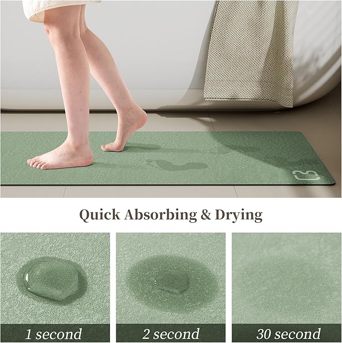 Sage Green Bath Mat 15.7"x47.2" Extra Long Bathroom Mat Large Fast Dry Super Absorbent Non-Slip Rubber Backed Shower Mat Bath Rugs Mats for Bathroom Floor, Tub, Shower, Sink