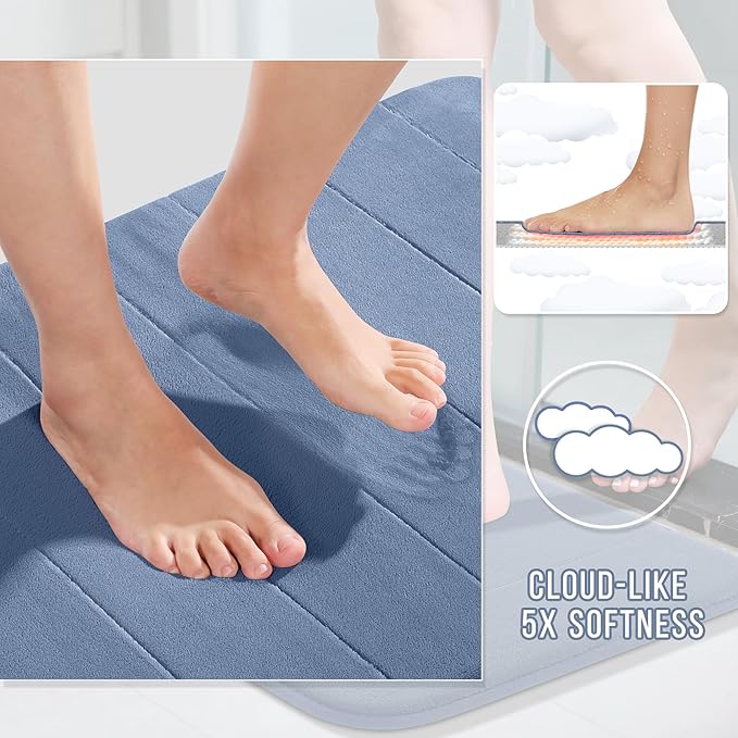 Yimobra Memory Foam Toilet Bath Mat U-Shaped, 24 X 20 Inches,Soft and Comfortable, Super Water Absorption, Non-Slip, Machine Wash and Easier to Dry for Bathroom Commode Contour Rug, Denim Blue