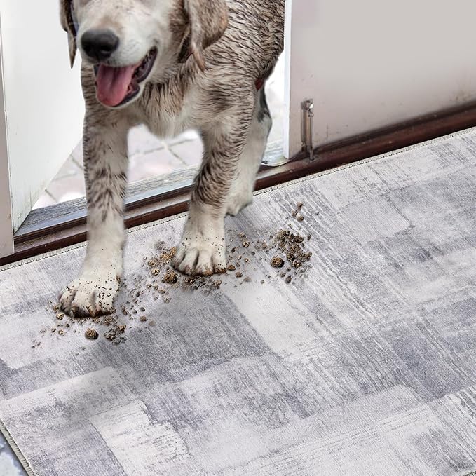 COMSLE Door Mat, Front Door Mat Indoor for Entrance Faux Wool Absorbent Non Slip Modern Throw Rug for Entryway Hallway Muddy Paws - Pet Friendly, 24x36 Inches,Gray Machine Washable