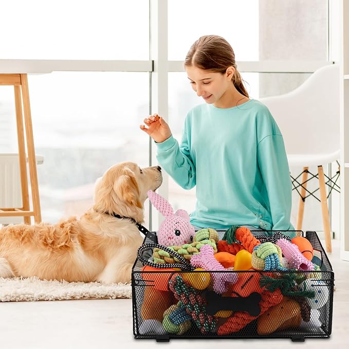 Metal Dog Toy Basket, Indestructible Large Durable Organizer, Customizable Name & Purpose, Ideal for Dog Toys & Meds