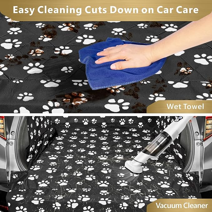 F-color SUV Cargo Liner for Dogs - Waterproof Pet Cargo Liner with Side Flaps, Comfort Dog Cargo Cover with Bumper Flap, Scratchproof Non-Slip Large for Full-Size SUVs Vans, 55 x 93 Inch, Paw