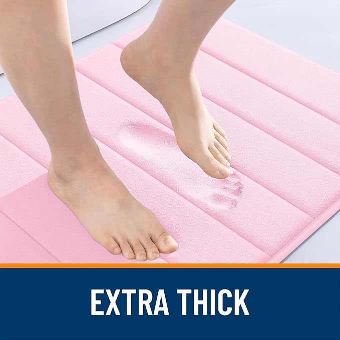 OLANLY Memory Foam Toilet Rugs U Shaped 24x20, Super Soft Absorbent Contour Bath Rugs, Quick Dry, Machine Washable Toilet Mat, Bathmat Floor Carpet, Bathroom Home Decor Accessories, Pink