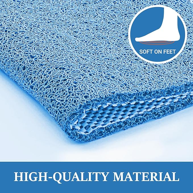 LuxStep Shower Mat Bathtub Mat,24x16 inch, Non-Slip Bath Mat with Drain, Quick Drying PVC Loofah Bathmat for Tub,Shower,Bathroom (Lake Blue)