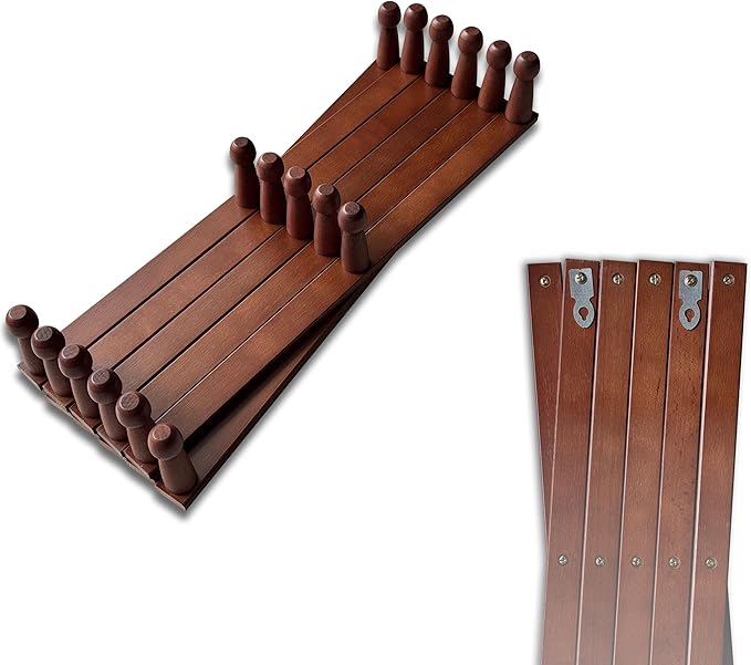 Mercurial Trade Expandable Wooden Coat Rack Hanger – Accordion Wall Mounted Pine Wood Hooks – Hand Made Vintage Expending Pegs – Hang Coat, Jacket, Hat, Leash, Towel, Mug, Bag – 17 Hook, Dark Walnut