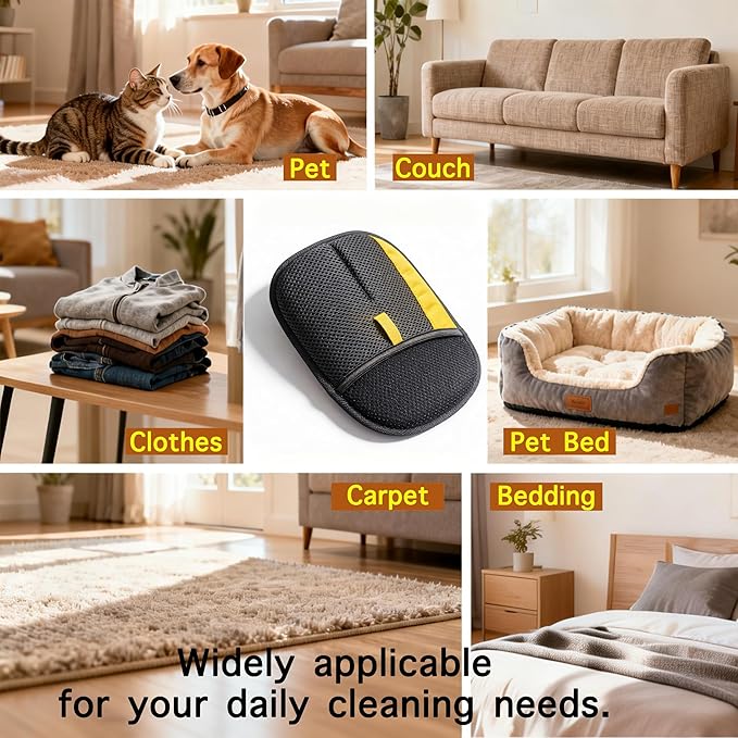 Pet Hair Removal Glove for Dogs & Cats, Reusable Magic Brush Electrostatic Pet Hair Remover Tool for Couch, Carpet, Clothes, Newly Upgraded (Black-Yellow Medium 1-Pack)