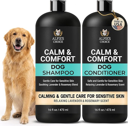 ALFIE'S CHOICE Calm & Comfort Dog Shampoo & Conditioner Set | 16 fl oz Each | with Lavender, Rosemary & Vitamin E | Calming Dog Wash for Itchy Skin, Dry Coat, Odor & All Breeds
