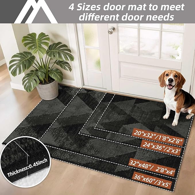 COSY HOMEER Entryway Rugs Doormat 32"x48", Non-Slip Absorbent Polyester, Washable Rugs for Front Door, Dirty Paws & High Traffic Areas, Dark Gray