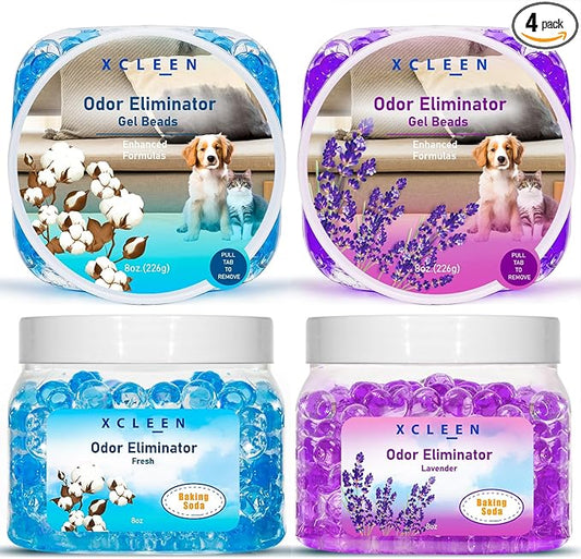Odor Eliminator Gel Beads 4 Pack 32OZ, Air Freshener with Baking Soda, Long Lasting Odor Absorber for Home Bathroom Car and Pet Odor, Fresh&Lavender Scent