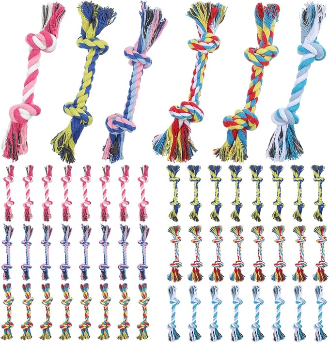 48 PCS Puppy Chew Toy Dog Rope Toys Cotton Knot Teething Toy Tug of War Dog Interactive Toys Multi Color for Small and Medium Dogs Newborn Pet Boredom Teeth Cleaning