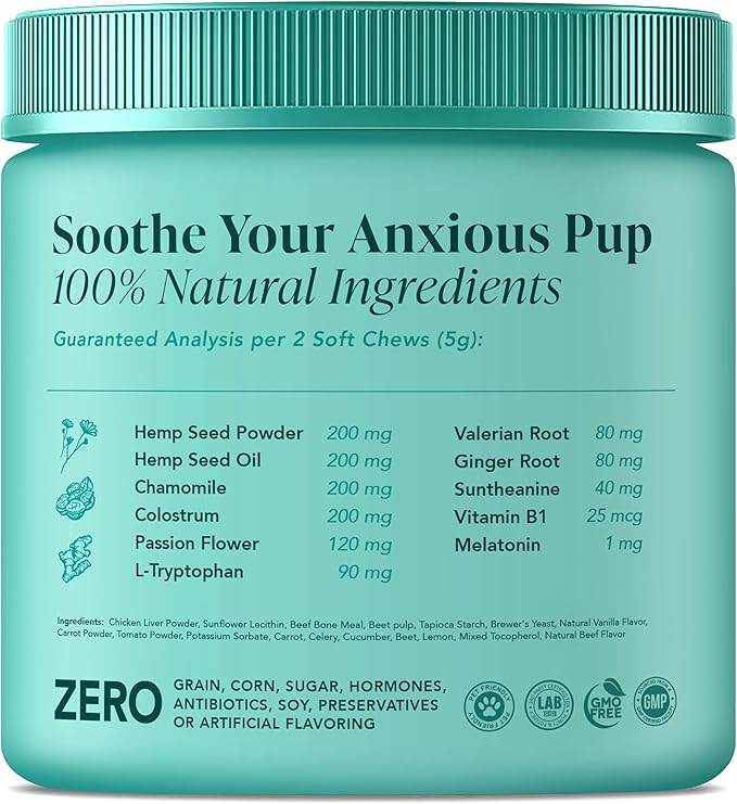 My Lil' Nugget – Vet-Approved Calming Chews for Dogs | All-Natural Calm Treat for Noise, Travel & Home Alone | Hemp, Chamomile & Melatonin | All-Ages - Senior Dog to Puppy | 90 Beef‑Flavor Soft Chews
