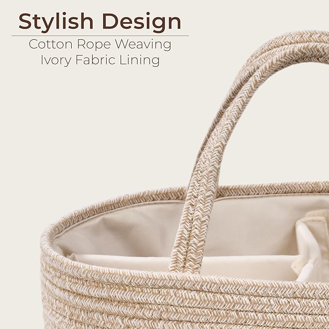 Diaper Caddy Organizer, Empty Gift Basket for Newborn Essentials, Baby Storage Basket, Stylish Gift Bag for Baby Shower, Boys and Girls - Large, Oatmeal
