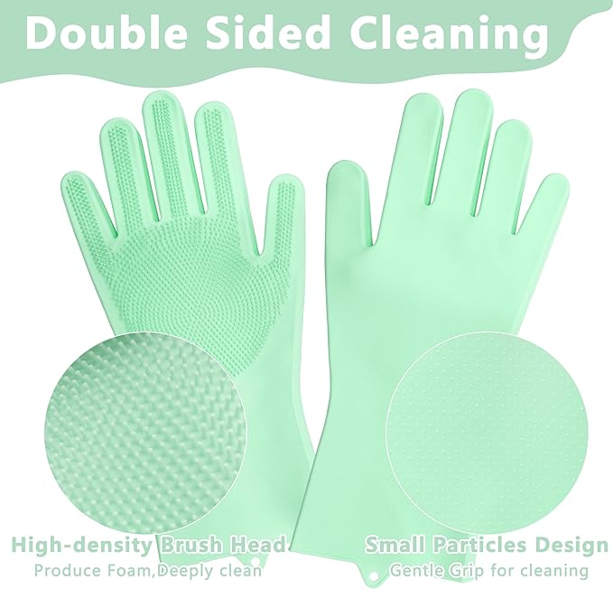 Maiiu Pet Grooming Gloves—Heat Resistant Dog Washing Gloves with High-Density Teeth, Dog Bath Scrubber with Enhanced Five Finger Design, Silicone Gloves for Dogs and Cats Bathing, Massage (Green)