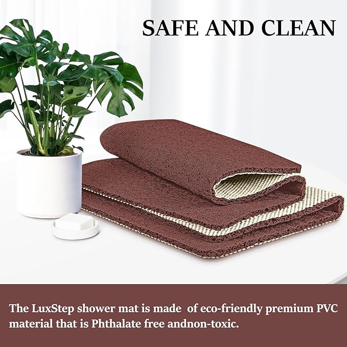 LuxStep Shower Mat Bathtub Mat,24x16 inch, Non-Slip Bath Mat with Drain, Quick Drying PVC Loofah Bathmat for Tub,Shower,Bathroom,Reddish Brown