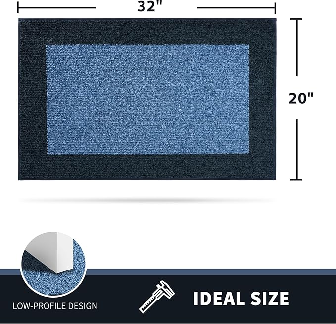 PURRUGS Dirt Trapping Door Mat 20" x 32", Non-Slip Machine Washable Entry Rug, Entrance Mat, Indoor Front Door Mat, Super Absorbent Entryway Rug for Muddy Shoes & Paws, Light Blue & Navy