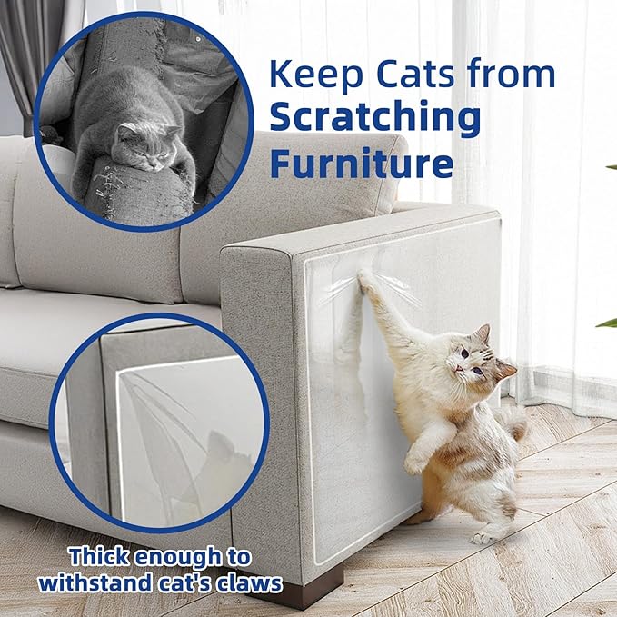 TOOSOFt Anti Cat Scratch Furniture Protector Clear Thicken Vinyl 196.9"x16.5" Couch Protector from Cat Claws - Single Sided Sticky Flexible Dog Tape for Furniture, for Couch Corner Door Walls Bed