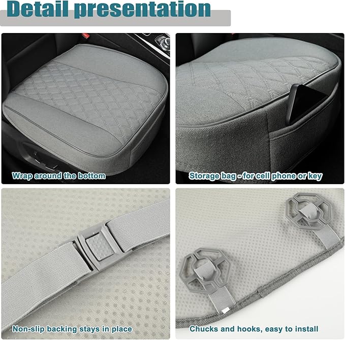 West Llama Linen Front Car Seat Cover Protector Anti-Slip Bottom Seat Cover Fits 95% of Vehicles,Wrapping Around The Bottom,Diamond Pattern(Gray-1Pcs)