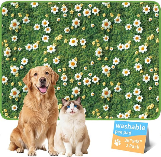 Dog Pee Pads Training Pads Upgrade Triple Thickness All-Purpose Super Absorbent & Leak-Proof, Quick Dry and Leak-Proof and Odor Control (Yellow Daisy on Green, 36" x48"x2PCS)