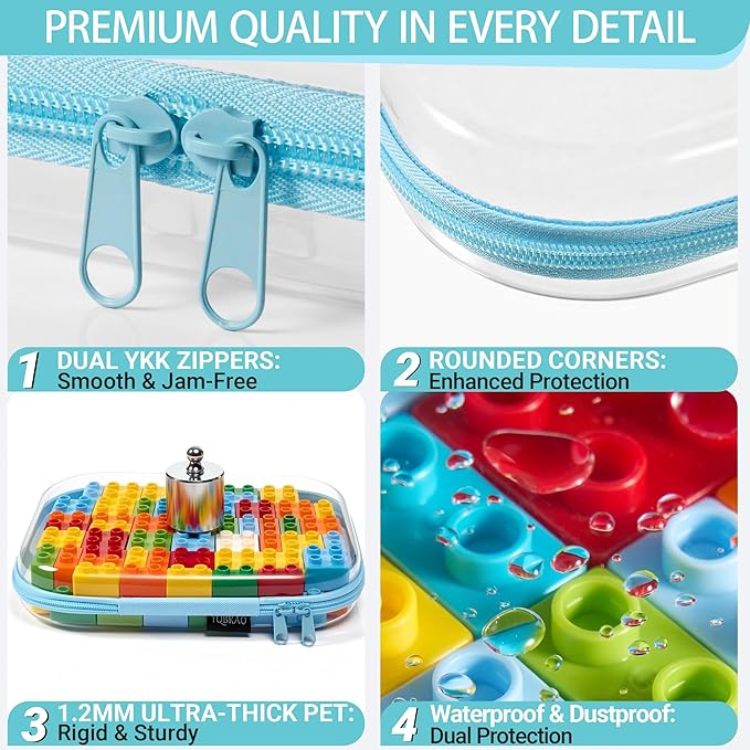 YQBRAO 4-Pack Clear Diaper Bag Organizer Pouches, 1.2mm Ultra-Thick PET Travel Pouches for Toiletries & Makeup, Rigid Self-Standing Bags with YKK Zippers, TSA Approved (Blue)