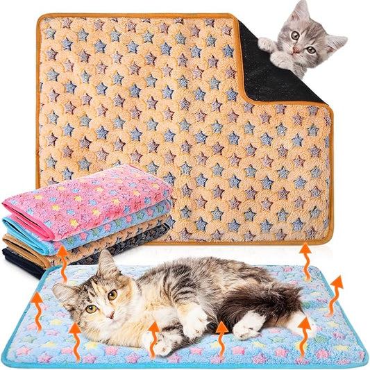 Clysee 4 Pack Self Heating Cat Bed Cat Self Warming Pad with Removable Cover Extra Warm Thermal Pet Pad Washable Pet Crate Mat Anti Slip Kennel for Indoor Outdoor Pets (Small Star,16 x 20 Inches)
