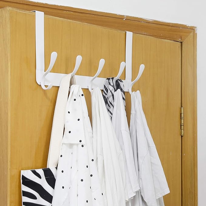 WEBI Over The Door Hook 5 Coat Hooks,Over The Door Towel Rack,Door Hanger Over Door Coat Rack for Hanging Clothes,Towels,Back of Bathroom,Bronze,2 Packs