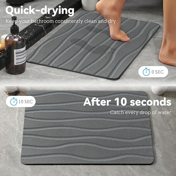 Bath Stone Mat, Fast-Absorbing, Quick-Dry, and Non-Slip Bathroom Mat, Inspired Diatomaceous Earth Bath Mat, Charcoal Gray-River