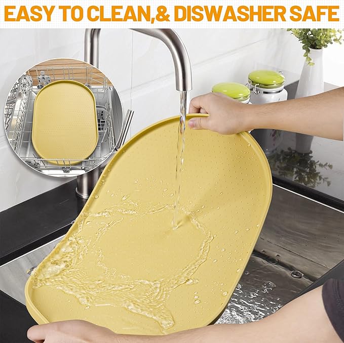 Hubulk 100% Waterproof Silicone Pet Feeding Mat with Raised Edge for Food and Water, Dog Bowl Mats, Cat Bowls Placemat with High Lip Protects Floor for Cats and Dogs (Yellow, 24" L x 16" W)