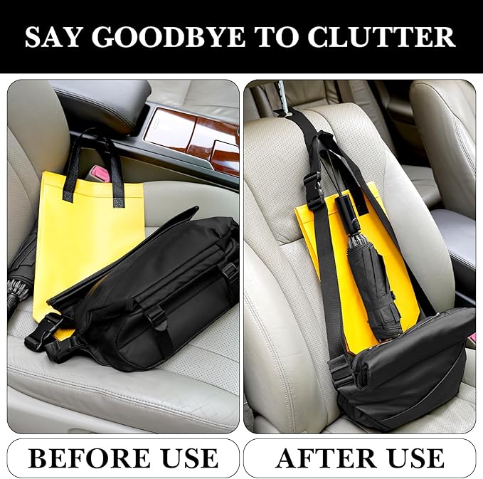 Headrest Hooks for Car - Leather Hanger with Metal Hooks for Seat Back Storage & Purses (Black, 2-Pack)