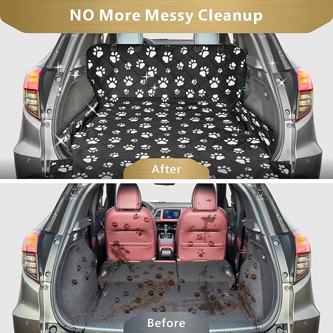 Veckle Extra Large SUV Cargo Liner for Dogs 106", Foldable Cargo Cover for Full-Size SUVs & Minivans, Waterproof Pet Trunk Mat with Bumper Flap, Non-Slip, Paw Print