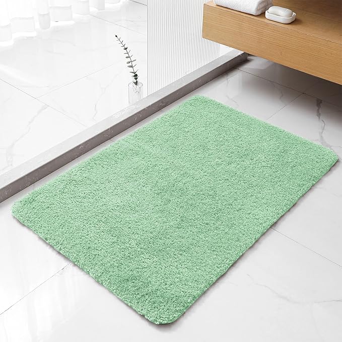 Light Green Bathroom Rugs 24"x36" - Fluffy Microfiber Bath Mat, Non Slip and Absorbent Bathroom Floor Mat, Machine Washable Plush Rug - Ideal for Tub, Cabinet or Washroom