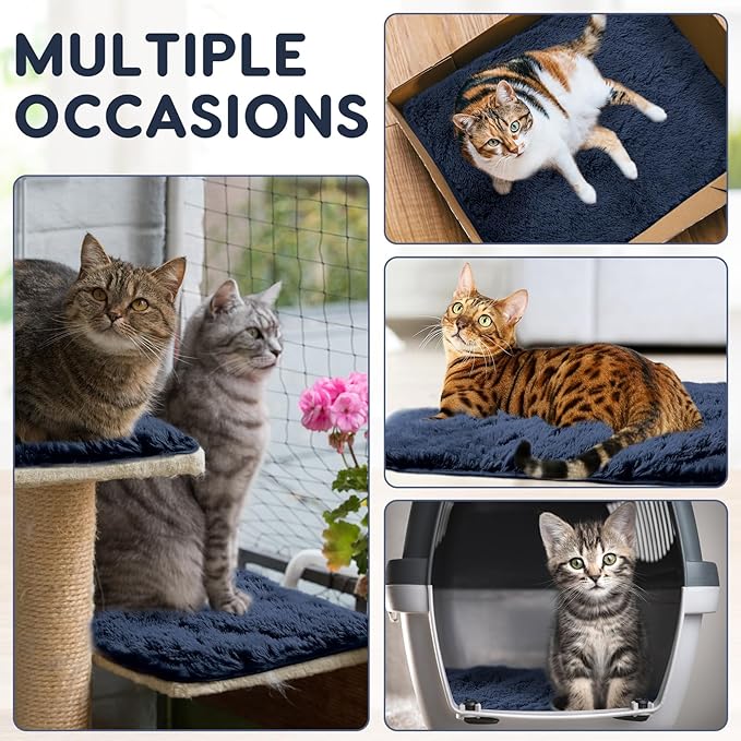 4 Pack Self Warming Cat Pad Self Heating Cat Mat Thick Faux Fur Plush Pet Bed Thermal Washable Dog Mat Anti Slip Bottom for Outdoor Indoor Pets(Navy,16" X 20")