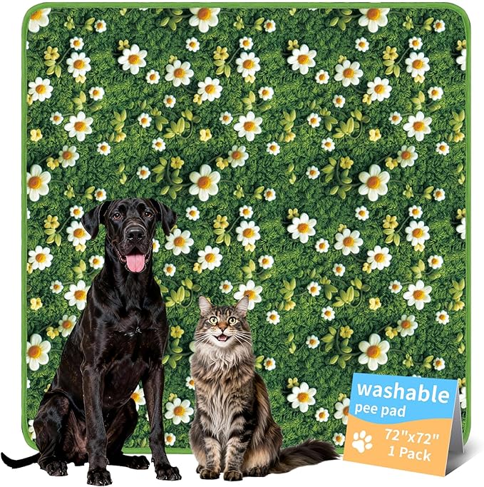 Dog Pee Pads Training Pads Upgrade Triple Thickness All-Purpose Super Absorbent & Leak-Proof, Quick Dry and Leak-Proof and Odor Control (Yellow Daisy on Green, 72" x72"x1PCS)