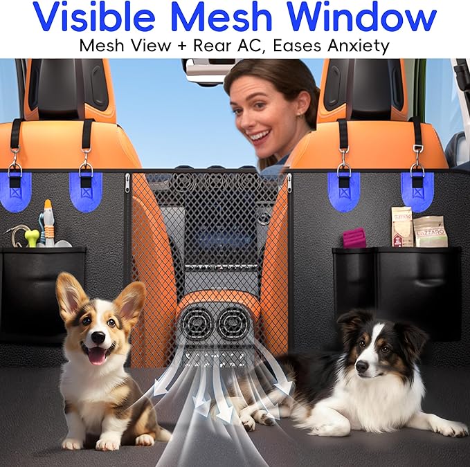 2-In-1 Heavy-Duty Hard Bottom Dog Hammock for Car, 100% Waterproof PU Leather Backseat Cover, Zipper Side Flaps, Non-Slip Extender for Large/Elderly Dogs & Multi-Dog Families,Fits Sedan/SUV/Med.Truck