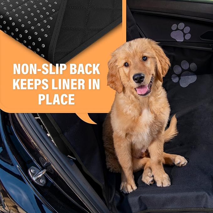 Active Pets Waterproof Hammock Standard Car Seat Cover, Fits Sedans Hatchbacks Crossovers Coupes Compact Vehicles, Secure Convertible Travel Bed Protects Backseat Cargo from Dogs, Black w/Orange Trim