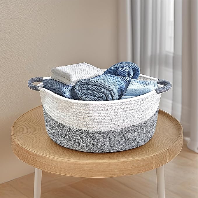 Medium Rope Basket with Handles, Medium Bohe Storage Basket, 17 "L x 12.5" W x 8.5 "H, Home Decor Organizer for Towels,toys, Books & Magazines