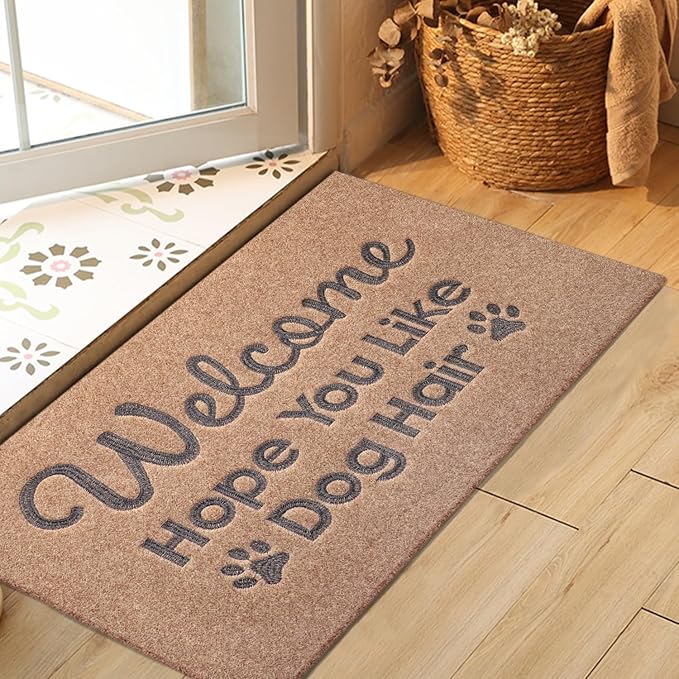 Indoor Doormat, Dog Hair Mat Standard Welcome Front Door Entryway Mats, Funny Door Mat, Durable Non Slip Rubber Dirt Entrance Mats, Funny Brown 28" x 18"