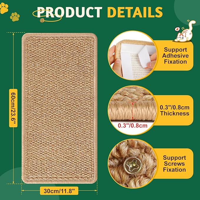 Corner Cat Scratcher | Cat Scratchers Wall Mounted with Faux Sisal & Carpet Pad, 23.6x11.8 Inch Furniture Protector for Indoor Cats to Protect Couches & Walls