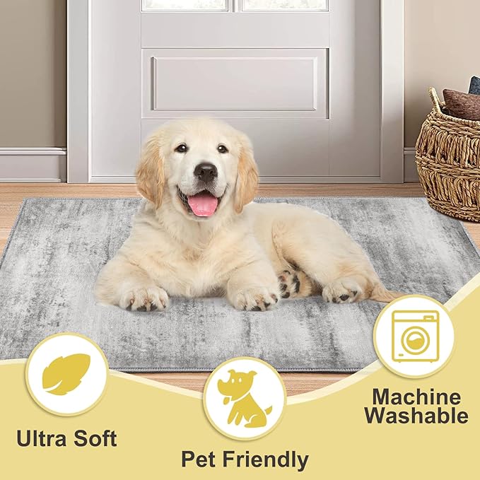 COMSLE Door Mat, Front Door Mat Indoor for Entrance Faux Wool Absorbent Non Slip Modern Throw Rug for Entryway Hallway Muddy Paws - Pet Friendly, 20x32 Inches,Linear Gray Machine Washable