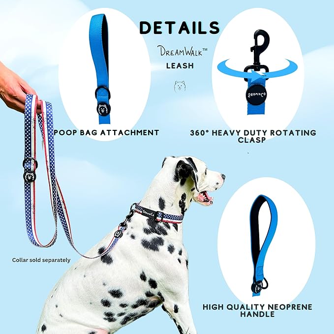 ShawnCo Dream Walk Dog Leash- Premium, Nylon Pet Leash with Soft Neoprene Handle for Small, Medium and Large Dogs (Midnight, Small)